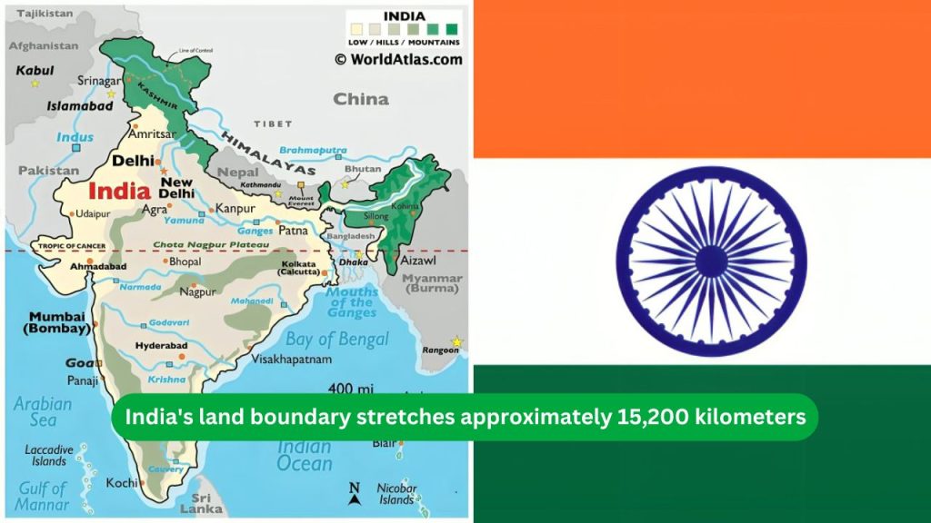 India's land boundary stretches approximately 15,200 kilometers